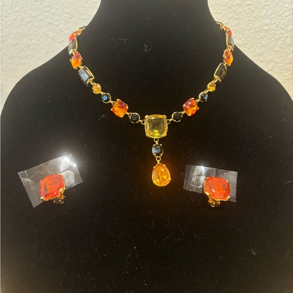 Replica Elegant VINTAGE Gold and Orange Necklace Set-clip on earrings - Picture 1 of 11
